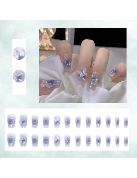 Uñas Postizas Cuadradas Reutilizables HUIYUNTIAN - Mariposas Aurora Uñas Postizas Cuadradas Reutilizables HUIYUNTIAN - Mariposas Aurora