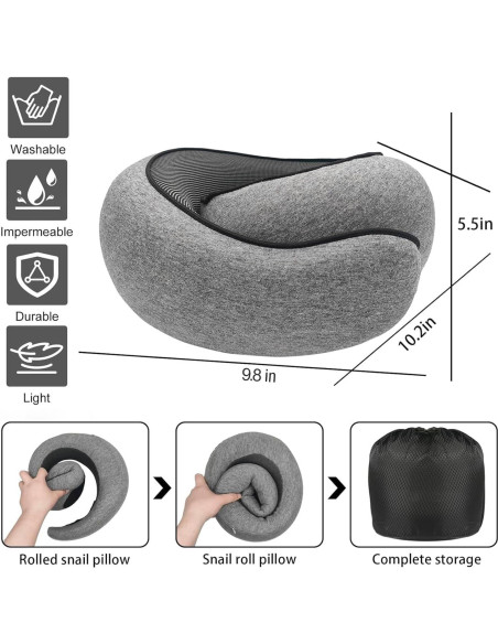 Almohada de viaje SZXYX 100% espuma viscoelástica gris Almohada de viaje SZXYX 100% espuma viscoelástica gris