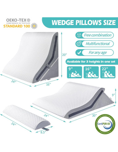 Cojín en cuña ortopédico Simpledad 3 en 1 ajustable 60 cm