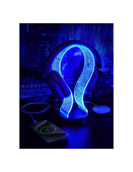 Soporte para Auriculares CoolGift Mart con Iluminación LED y Carga USB