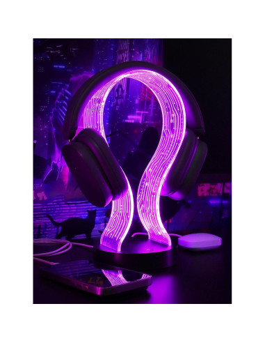 Soporte para Auriculares CoolGift Mart con Iluminación LED y Carga USB
