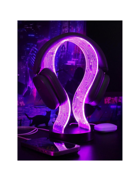 Soporte para Auriculares CoolGift Mart con Iluminación LED y Carga USB