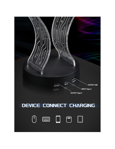 Soporte para Auriculares CoolGift Mart con Iluminación LED y Carga USB