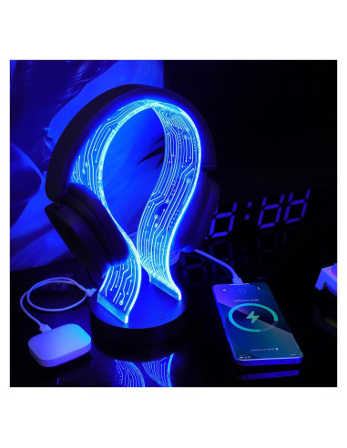 Soporte para Auriculares Lampeez con Luz LED y Carga USB
