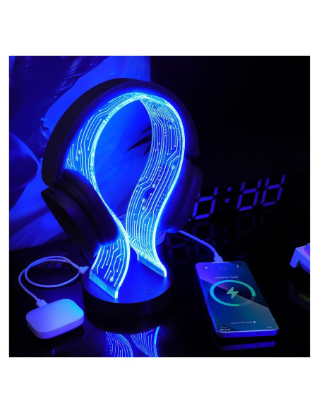 Soporte para Auriculares Lampeez con Luz LED y Carga USB