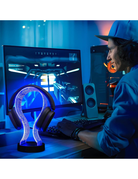 Soporte para Auriculares Lampeez con Luz LED y Carga USB