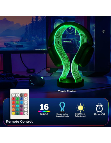 Soporte para Auriculares Lampeez con Luz LED y Carga USB