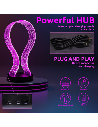 Soporte para Auriculares Lampeez con Luz LED y Carga USB