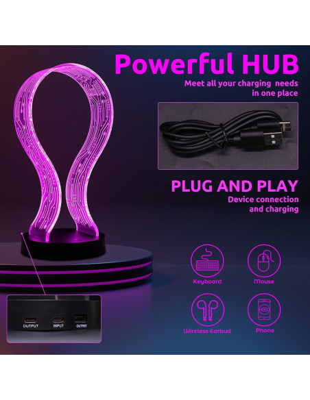 Soporte para Auriculares Lampeez con Luz LED y Carga USB