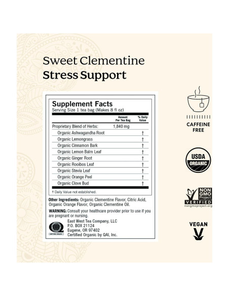 Té Herbal Yogi Dulce Clementina 64 Bolsitas - Apoyo al Estrés