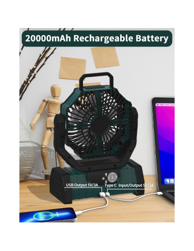 Ventilador de Camping ADUST F6 Recargable 20000mAh Oscilante