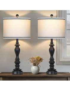 Juego de 2 Lámparas de Mesa Negras Cinyirong 69.85 cm USB 2