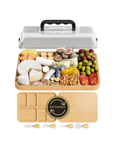 Tabla de Charcutería Portátil Trayful con Tapa 2 en 1 - Madera de Bambú