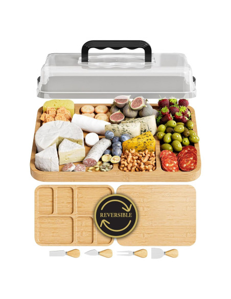 Tabla de Charcutería Portátil Trayful con Tapa 2 en 1 - Madera de Bambú