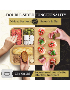 Tabla de Charcutería Portátil Trayful con Tapa 2 en 1 - Madera de Bambú 2
