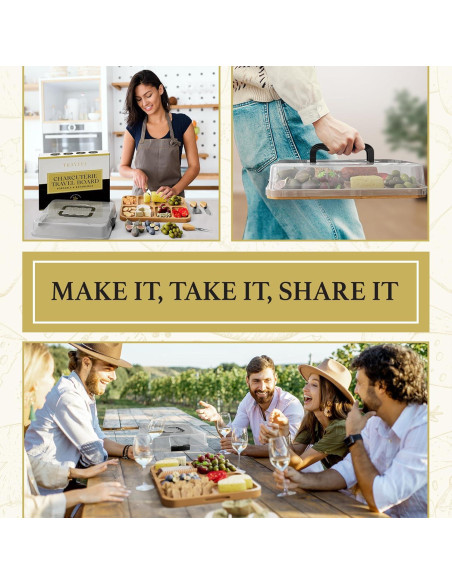 Tabla de Charcutería Portátil Trayful con Tapa 2 en 1 - Madera de Bambú