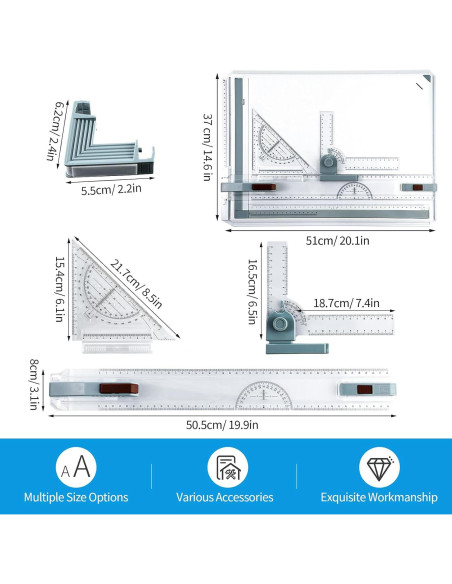 Mesa de Dibujo Portátil A3 Zonon con Regla y Transportador Mesa de Dibujo Portátil A3 Zonon con Regla y Transportador