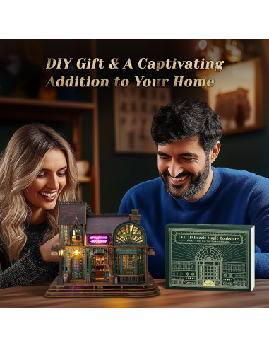 Rompecabezas 3D de Madera FUNPOLA Librería Mágica LED