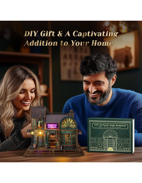 Rompecabezas 3D de Madera FUNPOLA Librería Mágica LED