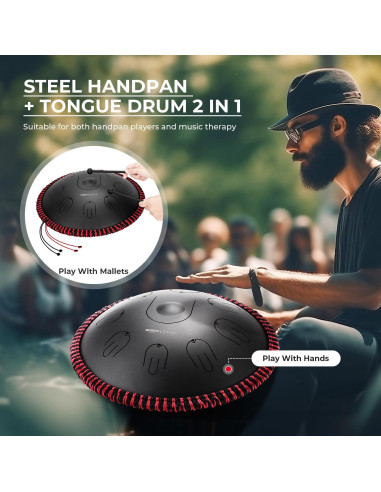 Tambor Handpan MOOZICA 14" 17 Notas D-Kurd Negro con Bolsa