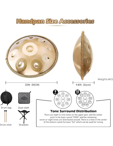 Juego de tambor Handpan Seoenlin 9 Notas 440Hz 7.69kg