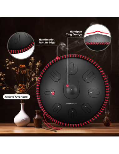 Tambor Handpan MOOZICA 14" 17 Notas D-Kurd Negro con Bolsa