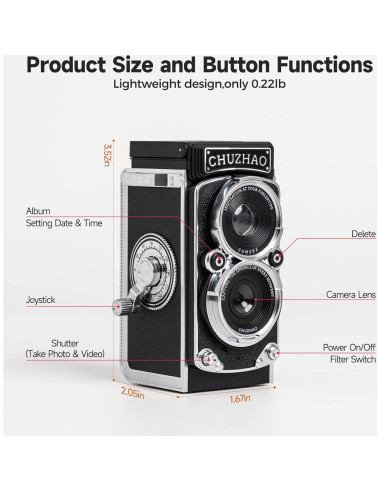 Cámara Digital Chocapt Retro TLR 12MP 1080P con Tarjeta 16GB