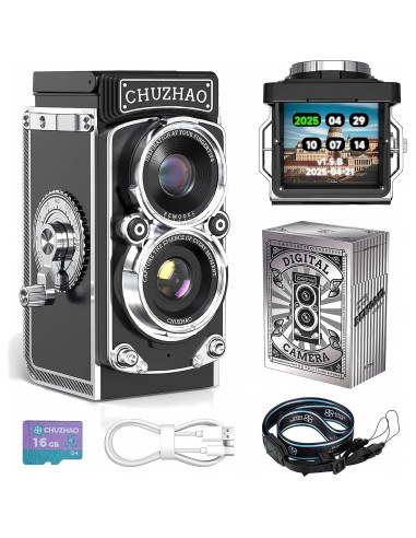 Cámara Digital Chocapt Retro TLR 12MP 1080P con Tarjeta 16GB