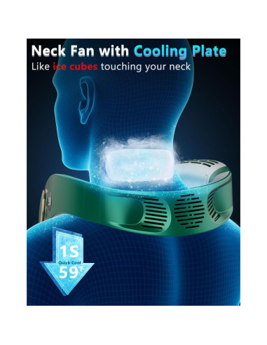 Acondicionador de Aire de Cuello QMKKX Verde Portátil Batería Recargable