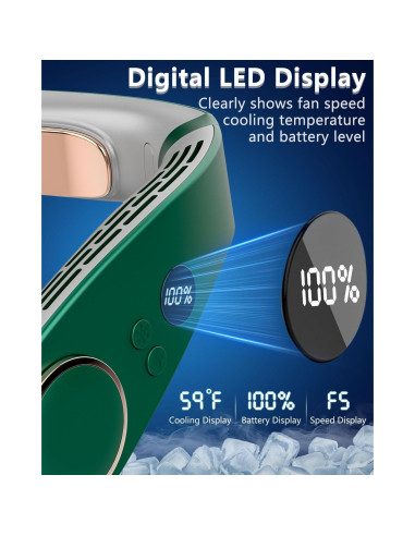 Acondicionador de Aire de Cuello QMKKX Verde Portátil Batería Recargable