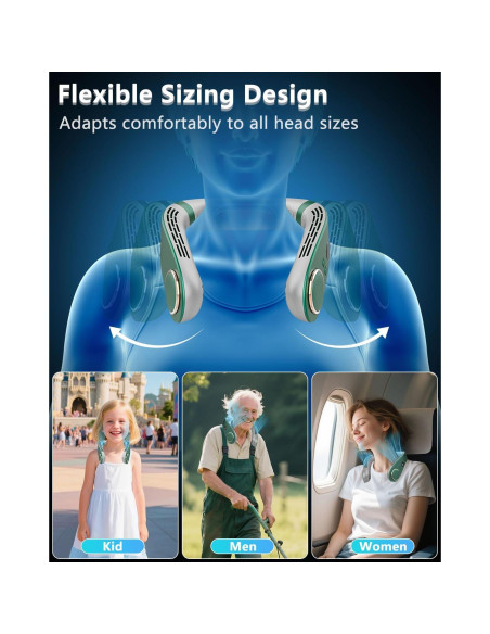 Acondicionador de Aire de Cuello QMKKX Verde Portátil Batería Recargable