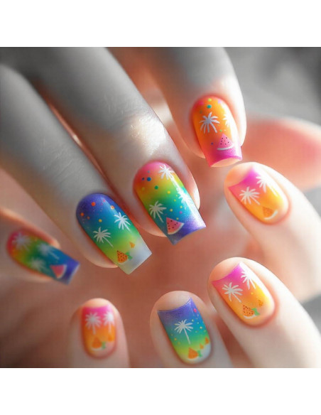 Uñas Postizas Cortas NGMATY Fuegos Artificiales 24PCS Uñas Postizas Cortas NGMATY Fuegos Artificiales 24PCS