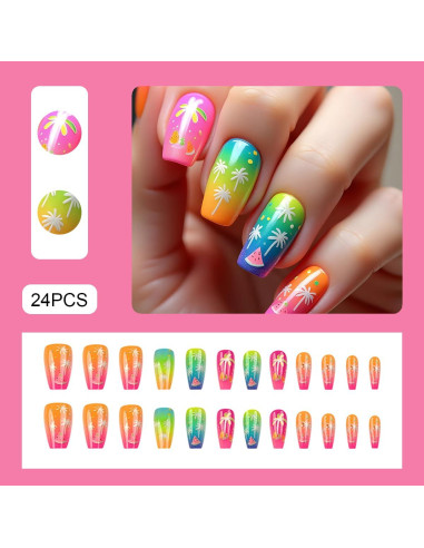 Uñas Postizas Cortas NGMATY Fuegos Artificiales 24PCS