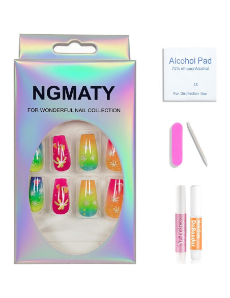 Uñas Postizas Cortas NGMATY Fuegos Artificiales 24PCS Uñas Postizas Cortas NGMATY Fuegos Artificiales 24PCS