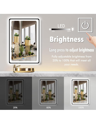 Espejo LED Inteligente MEIOUKA 90x60 cm Negro Regulable