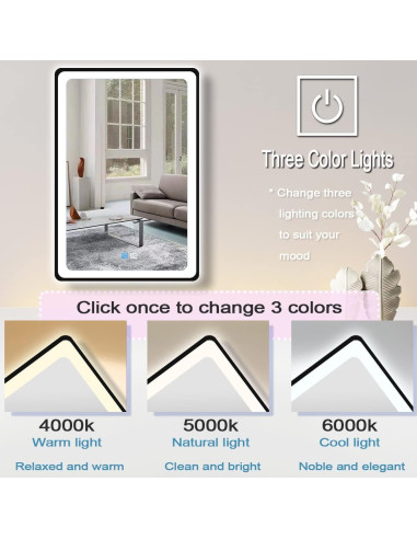 Espejo LED Inteligente MEIOUKA 90x60 cm Negro Regulable