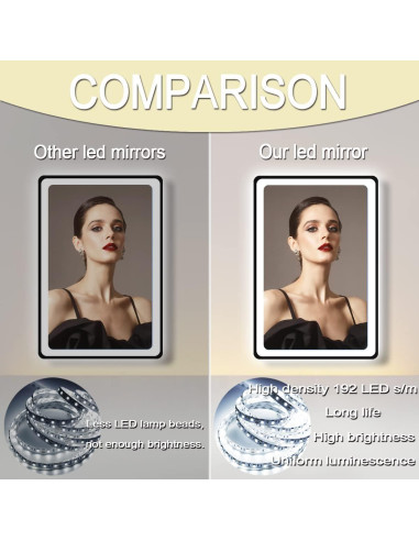 Espejo LED Inteligente MEIOUKA 90x60 cm Negro Regulable