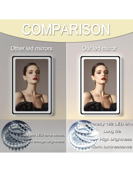 Espejo LED Inteligente MEIOUKA 90x60 cm Negro Regulable Espejo LED Inteligente MEIOUKA 90x60 cm Negro Regulable