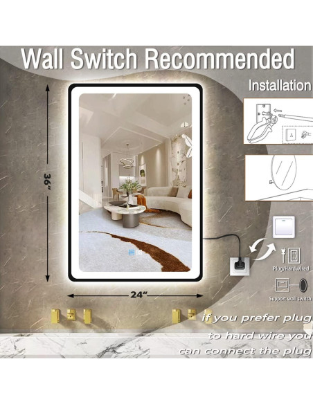 Espejo LED Inteligente MEIOUKA 90x60 cm Negro Regulable Espejo LED Inteligente MEIOUKA 90x60 cm Negro Regulable