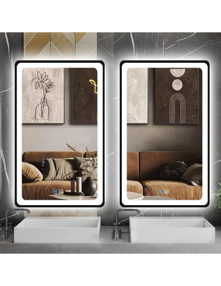 Espejo LED Inteligente MEIOUKA 90x60 cm Negro Regulable Espejo LED Inteligente MEIOUKA 90x60 cm Negro Regulable