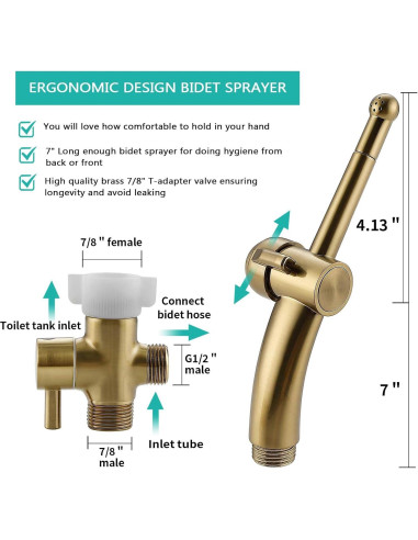 Rociador de Bidet Manual Barrock Dorado Cepillado con Manguera
