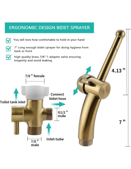 Rociador de Bidet Manual Barrock Dorado Cepillado con Manguera
