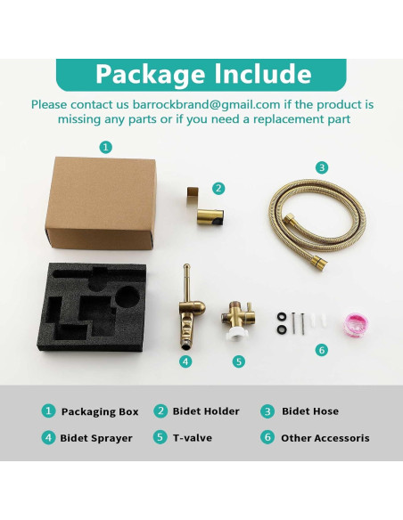 Rociador de Bidet Manual Barrock Dorado Cepillado con Manguera
