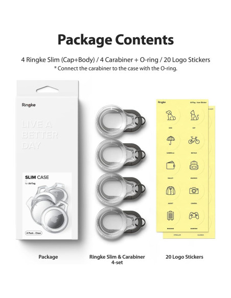 Funda Protectora Ringke Slim para AirTag - Transparente 4 Pzas