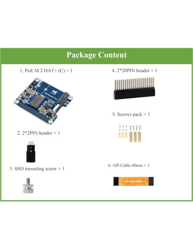 Adaptador PCIe a M.2 PoE Wonrabai para Raspberry Pi 5