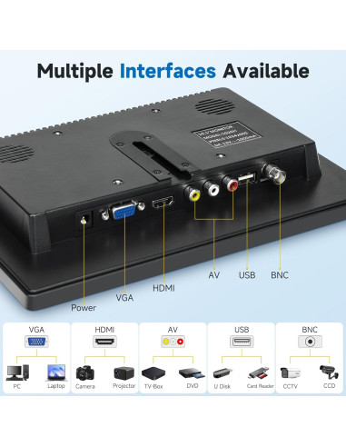 Monitor Portátil JINSWY 10.1" HD 1024x600 HDMI VGA USB