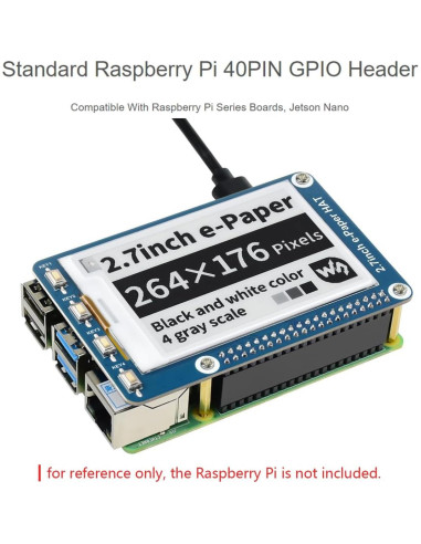 Pantalla E-Ink HAT 2.7" Waveshare 264x176 SPI Negro Blanco