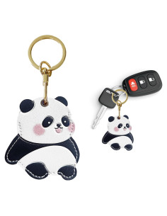 Funda de llavero de cuero PU Letoileite para AirTag Panda