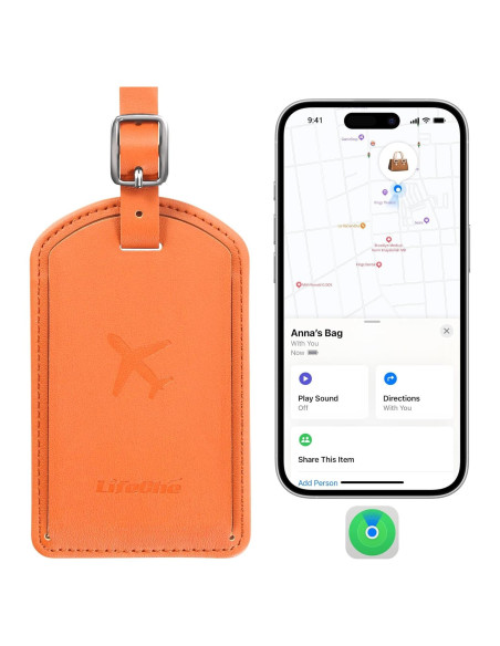 Etiqueta de Equipaje con Rastreador LifeChé Naranja de Cuero
