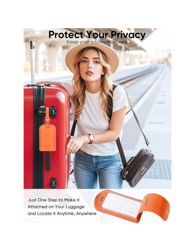 Etiqueta de Equipaje con Rastreador LifeChé Naranja de Cuero
